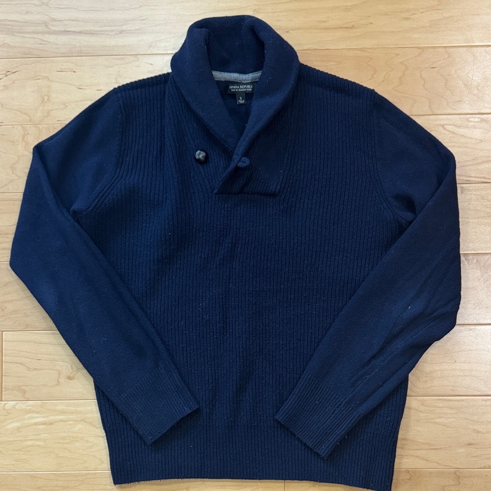 Banana Republic Navy Shawl Collar Merino Blend Sweater - Small